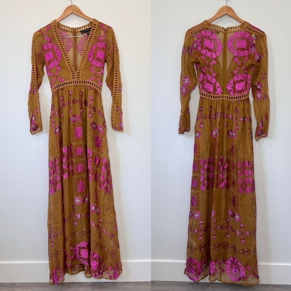Free People For Love and Lemons Temecula Silk Blend Long Sleeve Maxi Dress (XS)